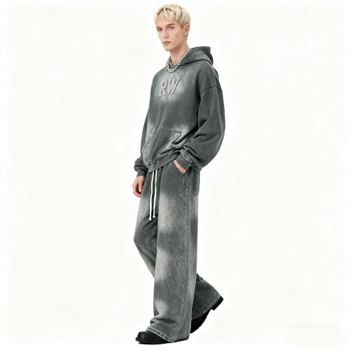 Men's Acid Wash Hooded SweatSuits | Acid Washed + Spray + Rhinestone | Streetwear Manufacturer