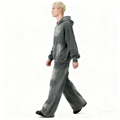 Men's Acid Wash Hooded SweatSuits | Acid Washed + Spray + Rhinestone | Streetwear Manufacturer