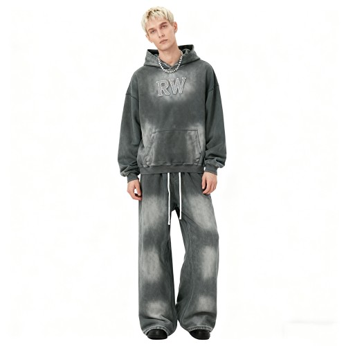 Men's Acid Wash Hooded SweatSuits | Acid Washed + Spray + Rhinestone | Streetwear Manufacturer