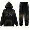 Men's Black Trendy Hoodie Set | Spray + Rhinestone | Street Fashion| Streetwear Manufacturer
