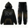 Men's Black Trendy Hoodie Set | Spray + Rhinestone | Street Fashion| Streetwear Manufacturer