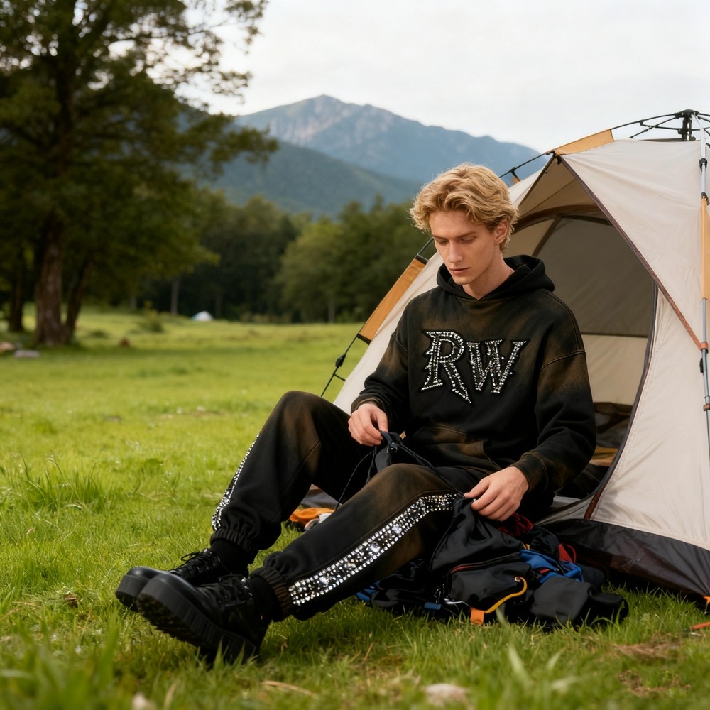 Men's Black Trendy Hoodie Set