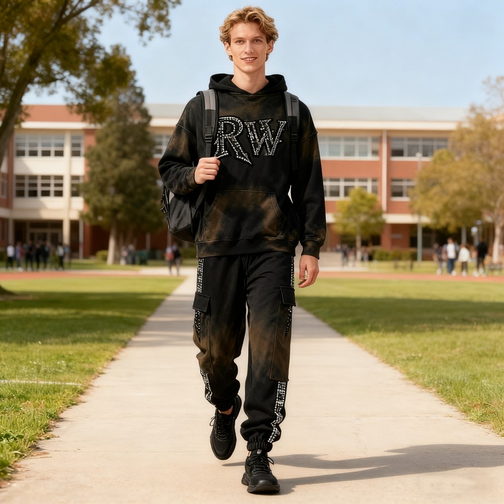 Men's Black Trendy Hoodie Set