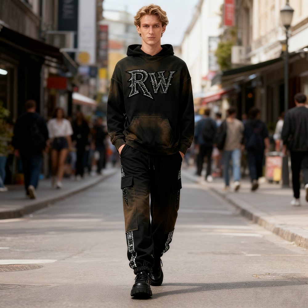 Men's Black Trendy Hoodie Set