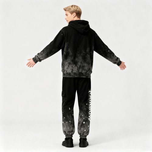 Acid Wash Hoodie Set Men | 100% Cotton | Wash + Spray+ Rhinestone | OEM Streetwear
