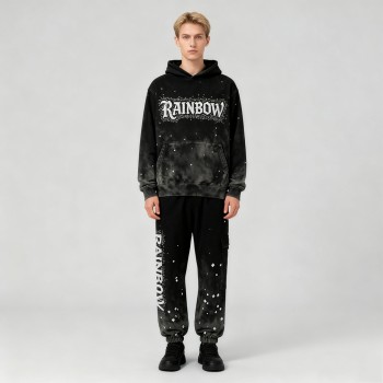 Acid Wash Hoodie Set Men | 100% Cotton | Wash + Spray+ Rhinestone | OEM Streetwear