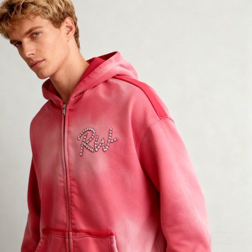 Acid Wash Zip-up Hooded Hoodie Men | Rhinestone + Spray | Streetwear Manufacturer