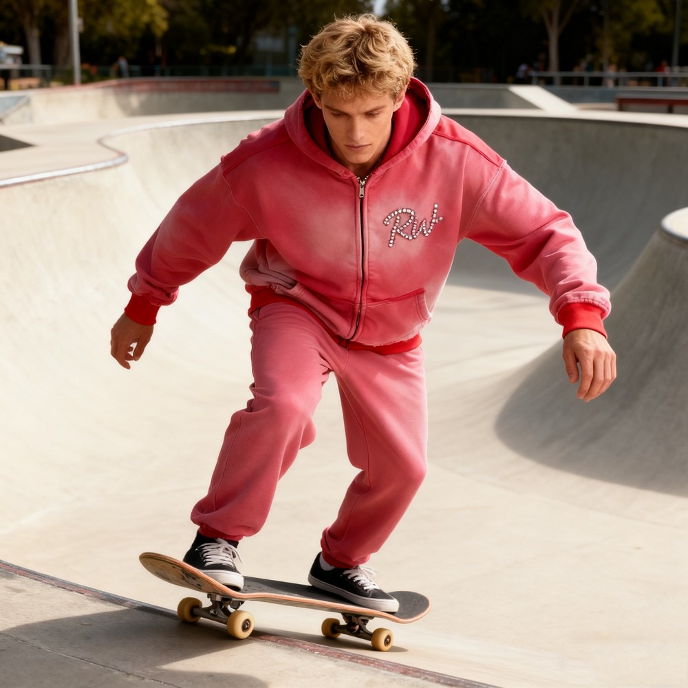 Acid Wash Zip-up Hooded Hoodie Men