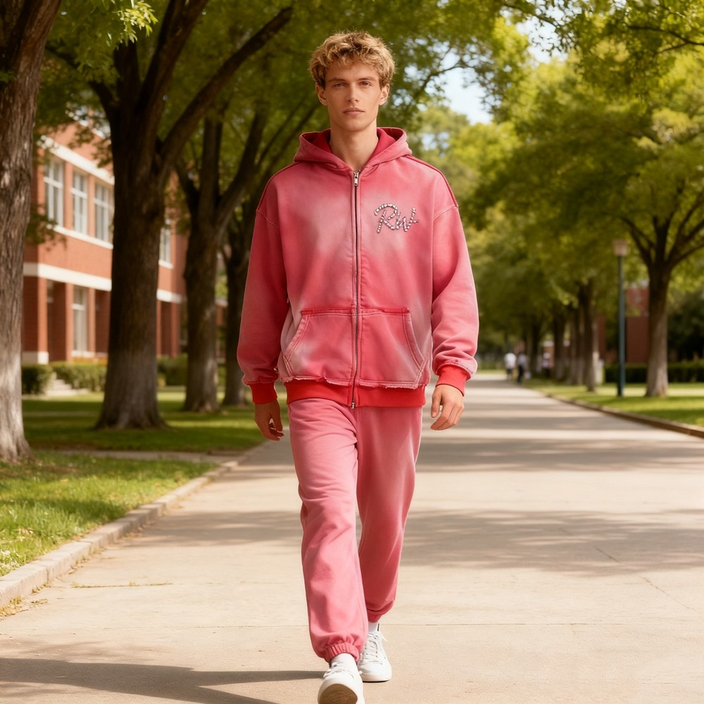 Acid Wash Zip-up Hooded Hoodie Men