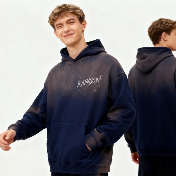Spray Rhinestone Hooded Sweatshirt Men | 100% Cotton | Streetwear | B2B Wholesale
