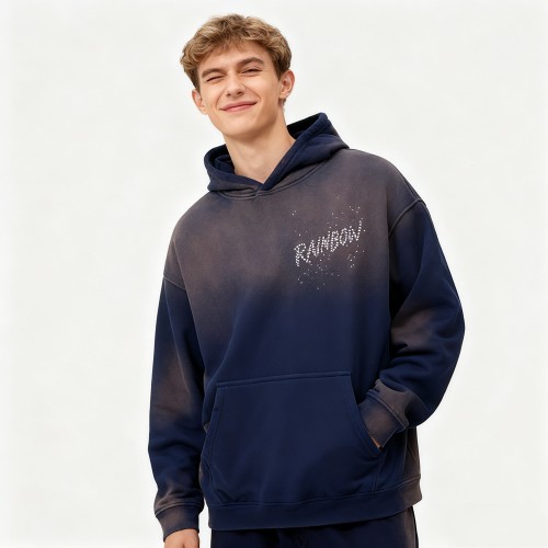 Spray Rhinestone Hooded Sweatshirt Men | 100% Cotton | Streetwear | B2B Wholesale