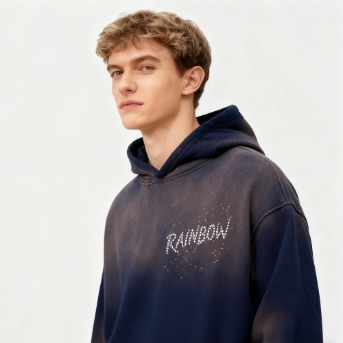 Spray Rhinestone Hooded Sweatshirt Men | 100% Cotton | Streetwear | B2B Wholesale