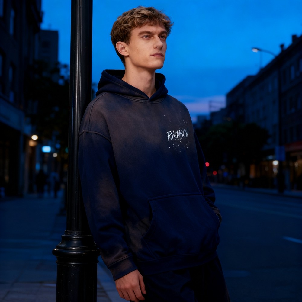 Spray Rhinestone Hooded Sweatshirt Men