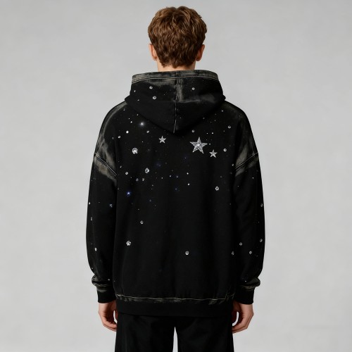 Starry Night Rhinestone Hoodie Men | 100% Cotton | Spray + Rhinestone | B2B Wholesale