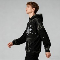 Starry Night Rhinestone Hoodie Men | 100% Cotton | Spray + Rhinestone | B2B Wholesale