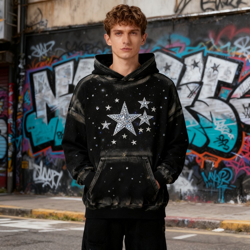 Starry Night Rhinestone Hoodie Men