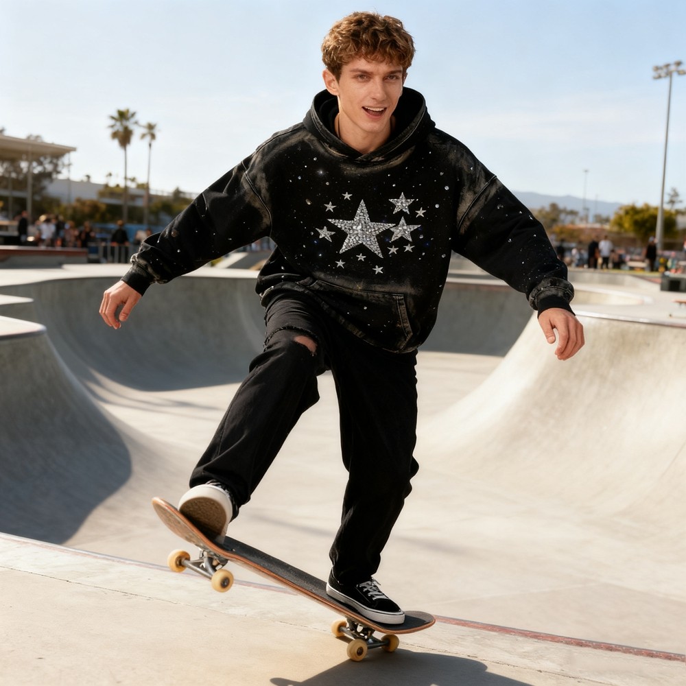 Starry Night Rhinestone Hoodie Men