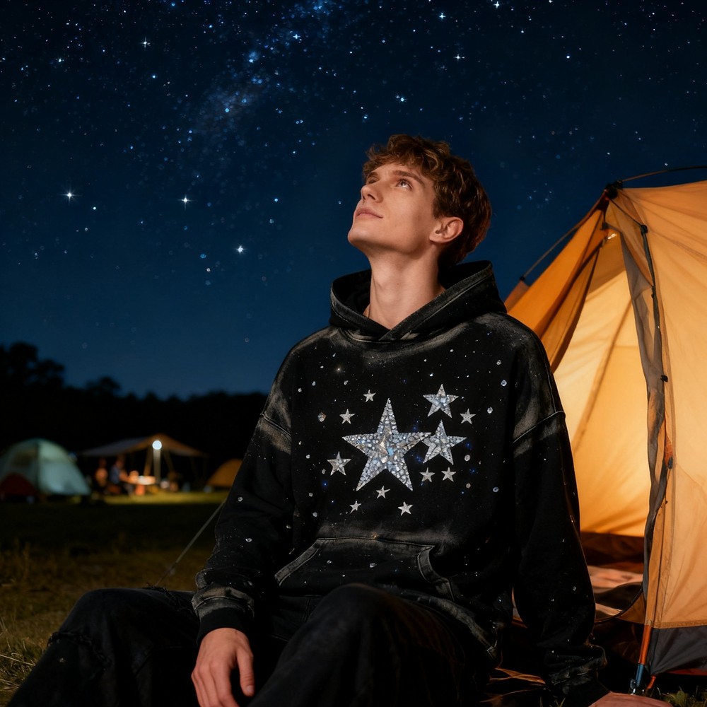 Starry Night Rhinestone Hoodie Men