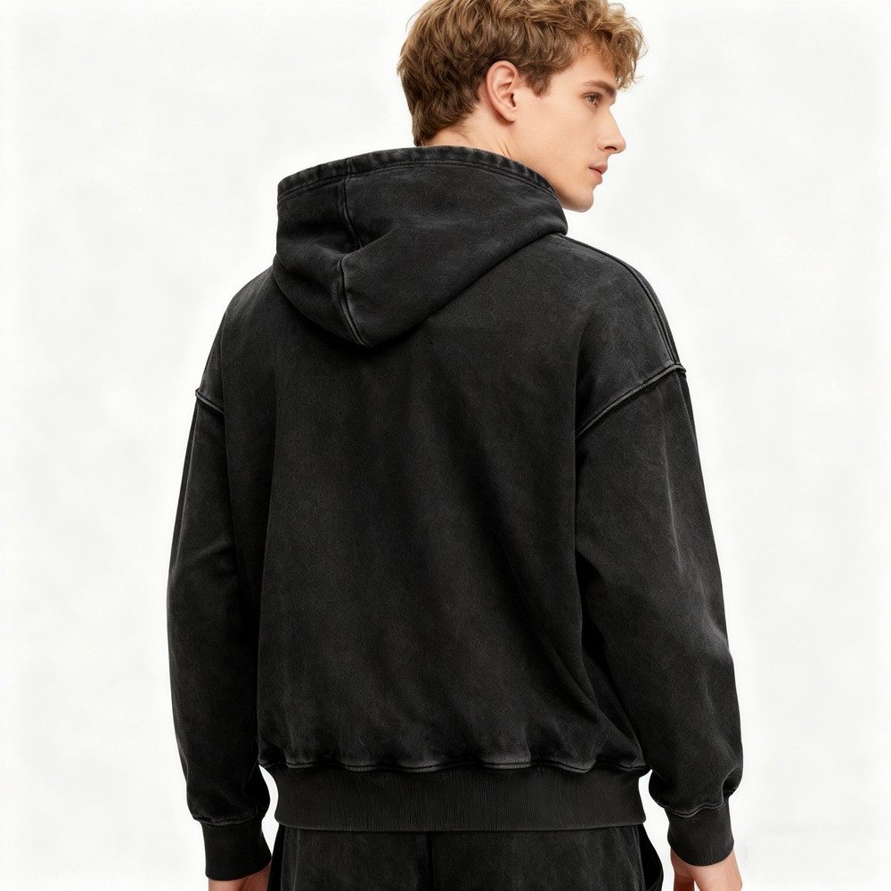 Acid Wash Rhinestone Zip-up Hoodie Men