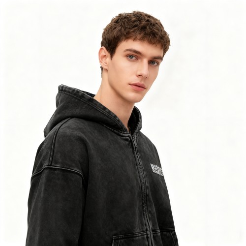 Acid Wash Rhinestone Zip-up Hoodie Men | Washed + Rhinestone | 100% Cotton | Custom Streetwear