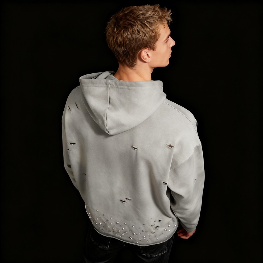 Men's Distressed Rhinestone Hoodie