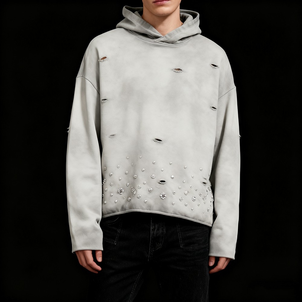 Men's Distressed Rhinestone Hoodie
