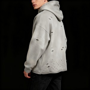 Men's Distressed Rhinestone Hoodie | Acid Wash + Rhinestone | B2B Streetwear Custom