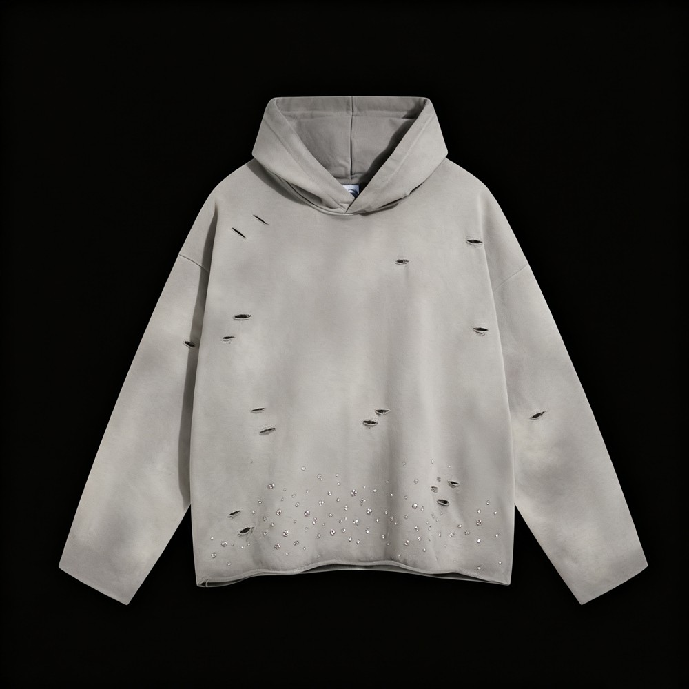 Men's Distressed Rhinestone Hoodie