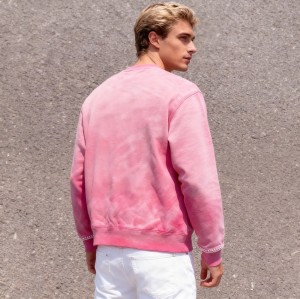 Men's Pink Acid Wash Sweatshirt | Spray + Rhinestone | 100% Cotton | OEM Streetwear