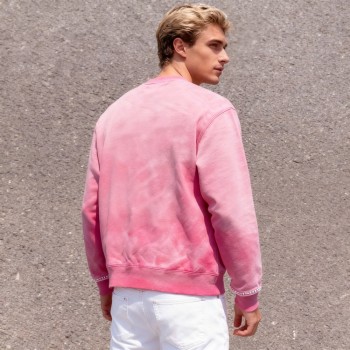 Men's Pink Acid Wash Sweatshirt | Spray + Rhinestone | 100% Cotton | OEM Streetwear