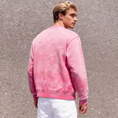 Men's Pink Acid Wash Sweatshirt | Spray + Rhinestone | 100% Cotton | OEM Streetwear