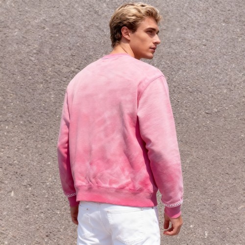 Men's Pink Acid Wash Sweatshirt | Spray + Rhinestone | 100% Cotton | OEM Streetwear