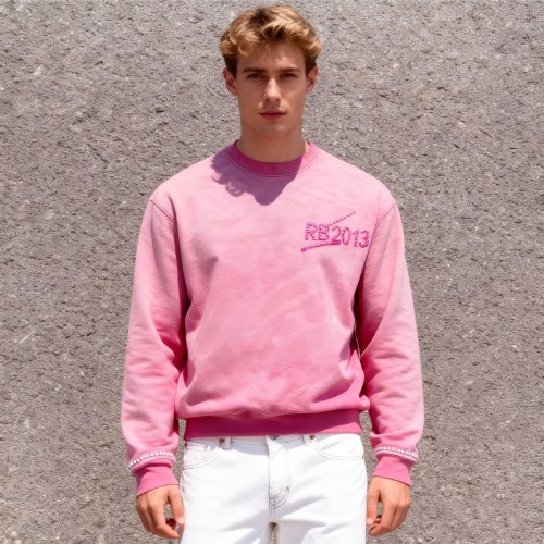 Men's Pink Acid Wash Sweatshirt | Spray + Rhinestone | 100% Cotton | OEM Streetwear