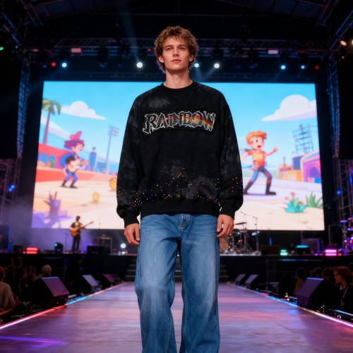 Men's Colorful Rhinestone Sweatshirt | 100% Cotton | Spray + Rhinestone + Applique | OEM Streetwear