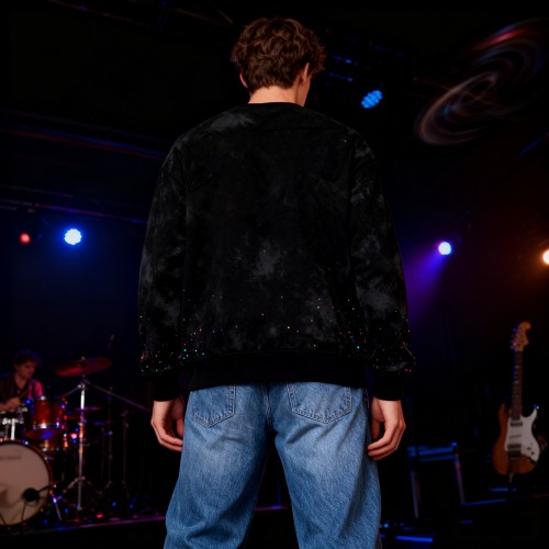 Men's Colorful Rhinestone Sweatshirt | 100% Cotton | Spray + Rhinestone + Applique | OEM Streetwear