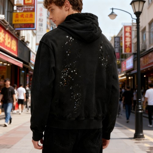 Men's Embroidered Hoodie | Rhinestone + Embroidery | Urban Streetwear | B2B Wholesale