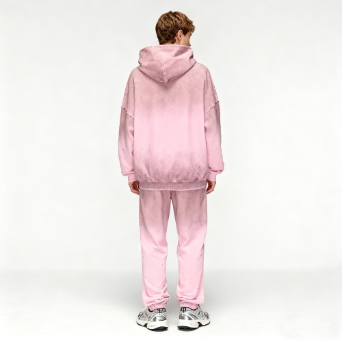 Men's Vintage Spray Hoodie Set | Rhinestone + Spray | 100% Cotton | Streetwear Manufacturer