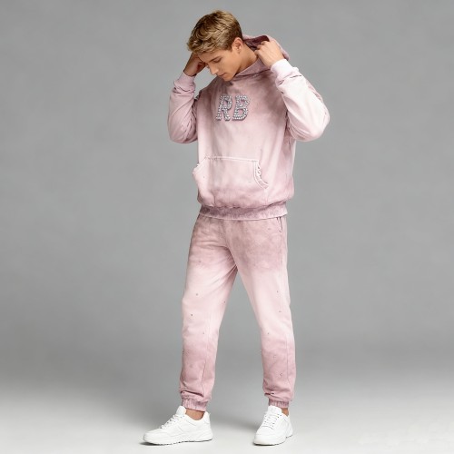 Men's Vintage Spray Hoodie Set | Rhinestone + Spray | 100% Cotton | Streetwear Manufacturer