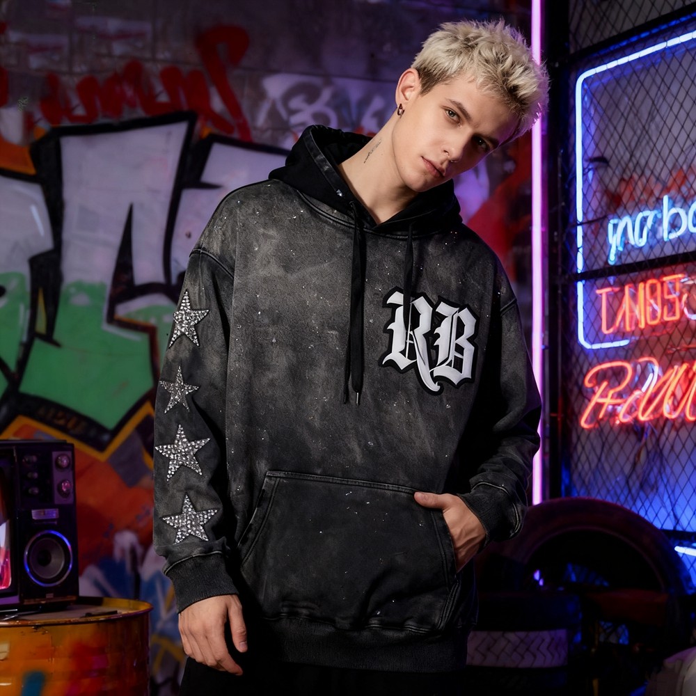 Vintage Acid Wash Hoodie Men