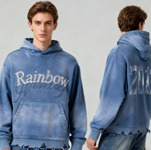 Men's Vintage Washed Hoodie Set | Acid Wash + Rhinestone | Street Fashion | B2B Wholesale