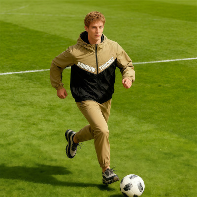 Men's Two - Tone Hooded Tracksuit | Black & Khaki Color - block | OEM Streetwear