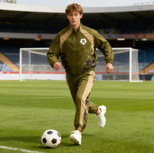 Men's Olive Camouflage Patchwork Track Suit | Sporty Jacket & Pants Set | Custom Streetwear Manufacturer