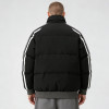 Men's Black Puffer Jacket with Silk Screen Print | Striped Splicing Winter Coat | Warm Outerwear | Custom Streetwear Manufacturer