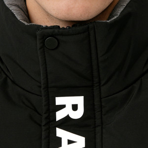 Men's Black Puffer Jacket with Silk Screen Print | Striped Splicing Winter Coat | Warm Outerwear | Custom Streetwear Manufacturer