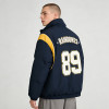 Men's Navy Puffer Jacket with Towel Embroidery | Patchwork and Stitch Design | Number Print Back | OEM Streetwear