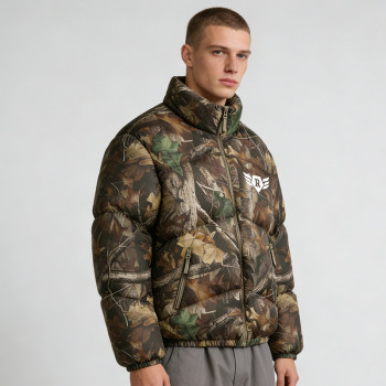 Men's Camouflage Puffer Jacket | Silk Screen & Digital Print Logo | Warm Winter Coat | Custom Streetwear Manufacturer