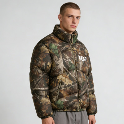 Men's Camouflage Puffer Jacket | Silk Screen & Digital Print Logo | Warm Winter Coat | Custom Streetwear Manufacturer