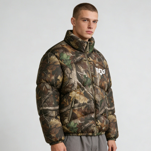 Men's Camouflage Puffer Jacket | Silk Screen & Digital Print Logo | Warm Winter Coat | Custom Streetwear Manufacturer