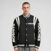 Custom Men's Embroidered Jacket|Quilted Black Varsity Jacket with Towel Embroidery | Streetwear Manufacturer