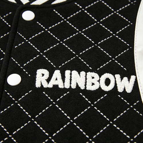 Custom Men's Embroidered Jacket|Quilted Black Varsity Jacket with Towel Embroidery | Streetwear Manufacturer